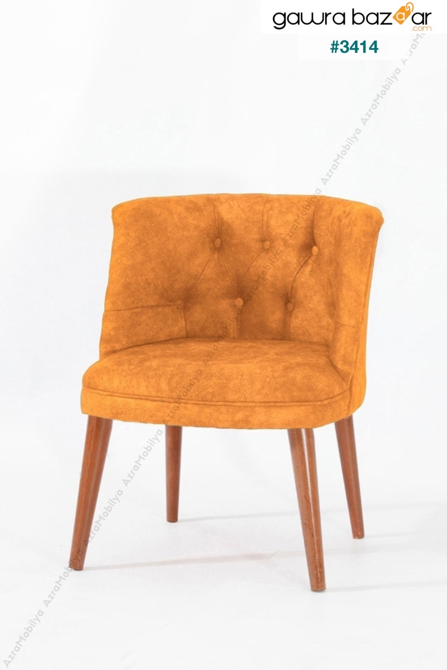كرسي بمسند مفرد من بيرجير - كرسي - برجير خشبي - أرجل من خشب الجوز - أصفر Azra Aksesuar 0