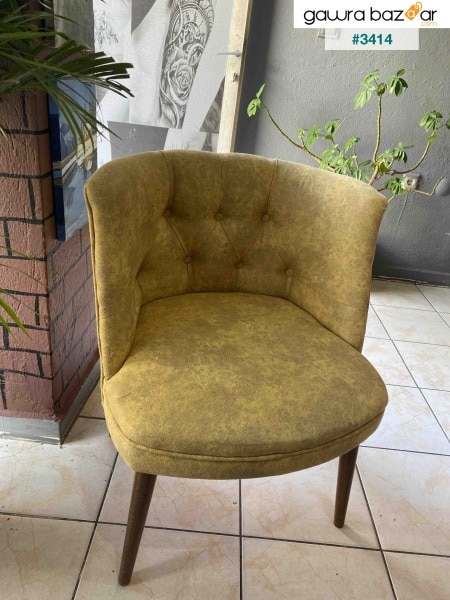كرسي بمسند مفرد من بيرجير - كرسي - برجير خشبي - أرجل من خشب الجوز - أصفر