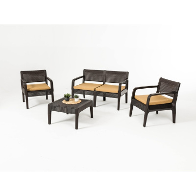 مجموعة مقاعد لوكس صوفيا من 4 أشخاص مع طاولة قهوة مريحة 2 1 1 شرفة شرفة الحديقة