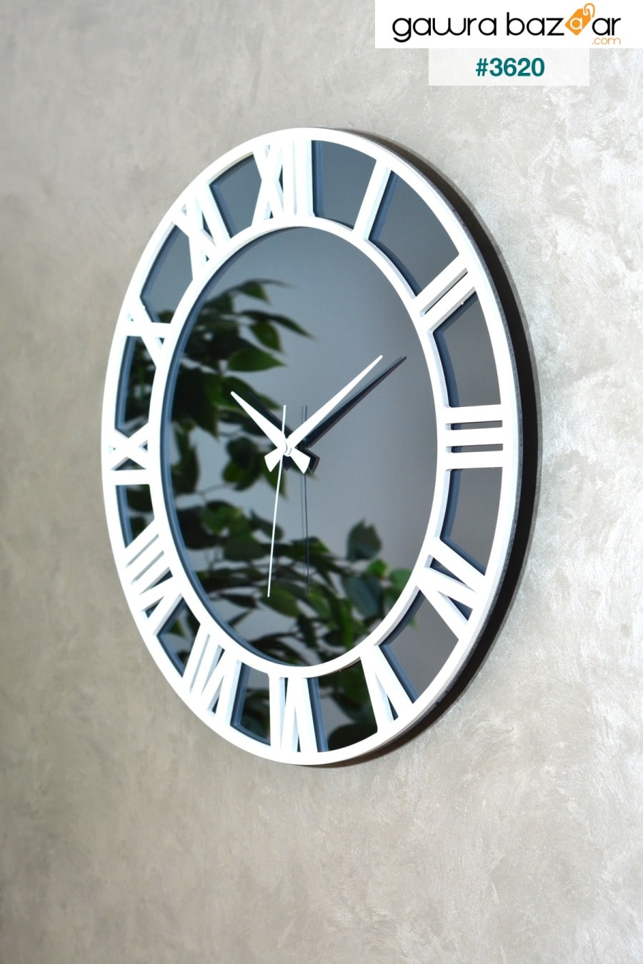 ساعة حائط مزخرفة برقم خشبي بمرآة حقيقية 46 سم EMORES 1