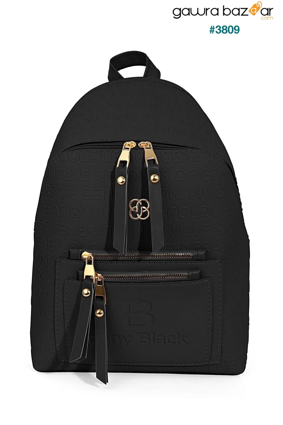 حقيبة ظهر نسائية أصلية سوداء متعددة الأقسام بنمط مكتوب وحقيبة كتف Tbkç00038-02 Tonny Black 1