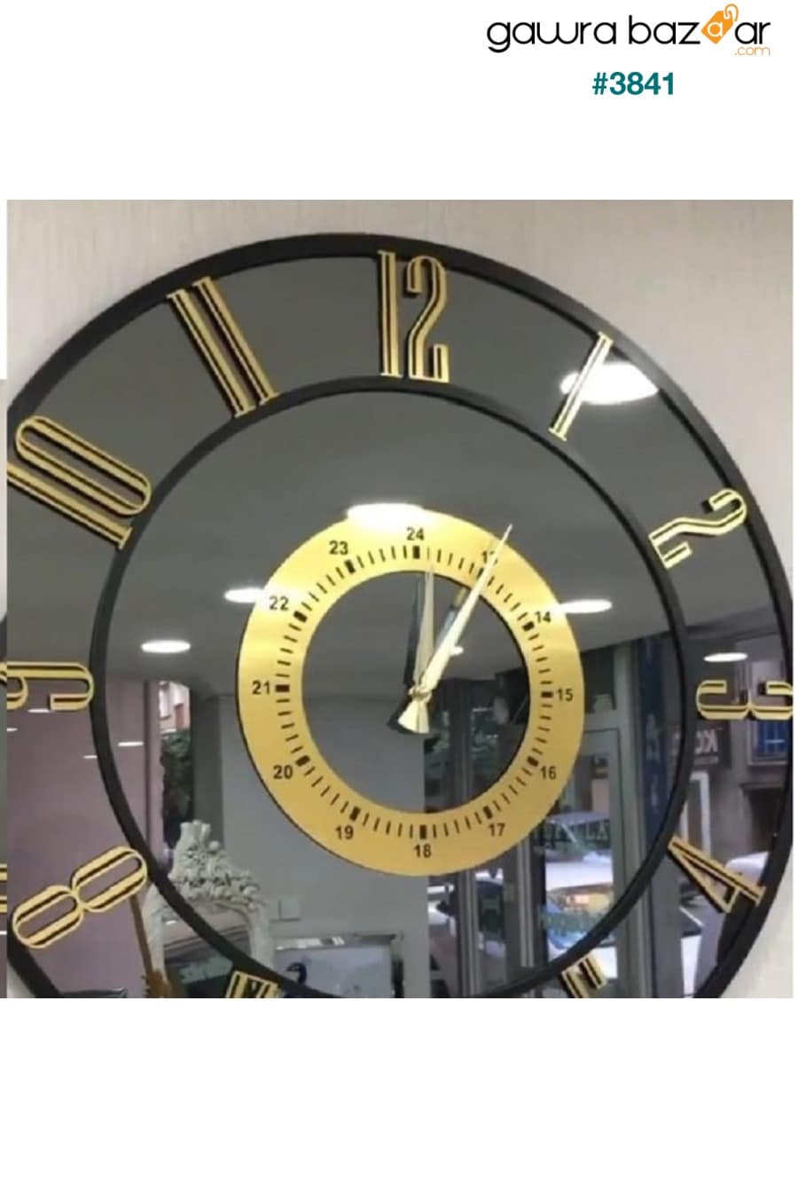 ساعة حائط مزخرفة بمرآة حقيقية (40 سم) harika crown 2