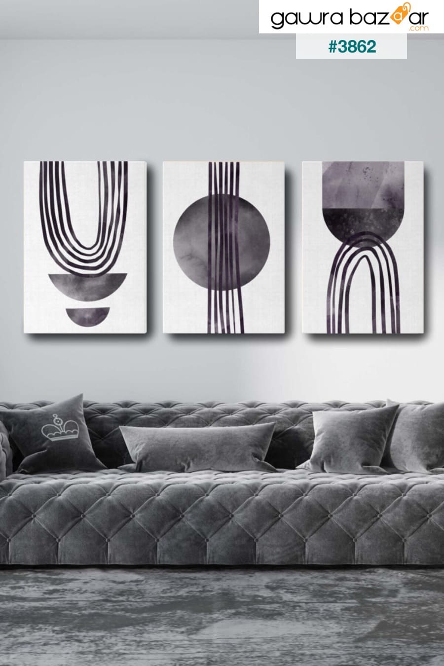 مجموعة لوحات جدارية قماشية مجردة من 3 لوحات فنية Blok Design 0