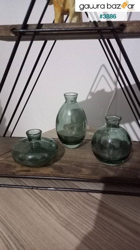 مجموعة من 3 فازات زجاجية خضراء