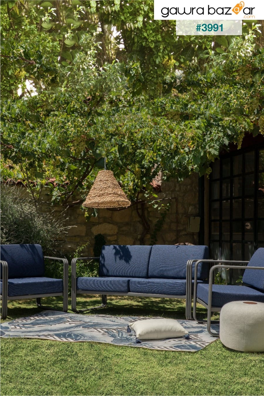 كرسي حديقة فردي باللون الأزرق الداكن من نيا أنثراسايت هيكل عظمي للحدائق والشرفة كرسي بذراعين Soft7004 Koza Home 2