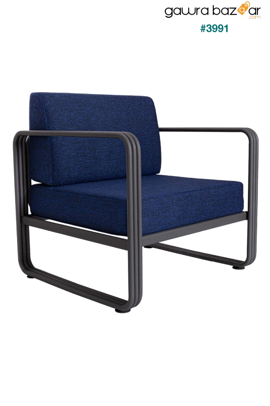 كرسي حديقة فردي باللون الأزرق الداكن من نيا أنثراسايت هيكل عظمي للحدائق والشرفة كرسي بذراعين Soft7004 Koza Home 0