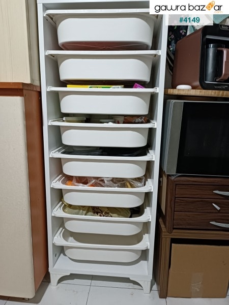 خزانة مطبخ مع 8 سلال دولاب متعدد الأغراض أبيض
