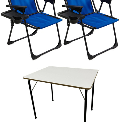 2 قطع التخييم كرسي للطي نزهة كرسي أزرق طاولة قابلة للطي يمول مع مستطيل حامل الكأس