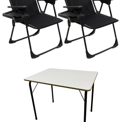 2 قطع التخييم كرسي للطي نزهة كرسي أسود قابل للطي طاولة يمول مع مستطيل حامل الكأس
