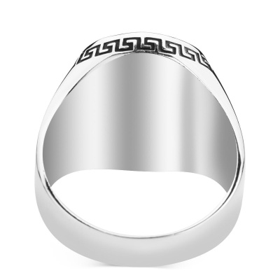 خاتم من الفضة الإسترليني عيار 925 بحجر أونيكس أسود للرجال نموذج بسيط بتصميم فاخر خاص بتصميم منقوشة
