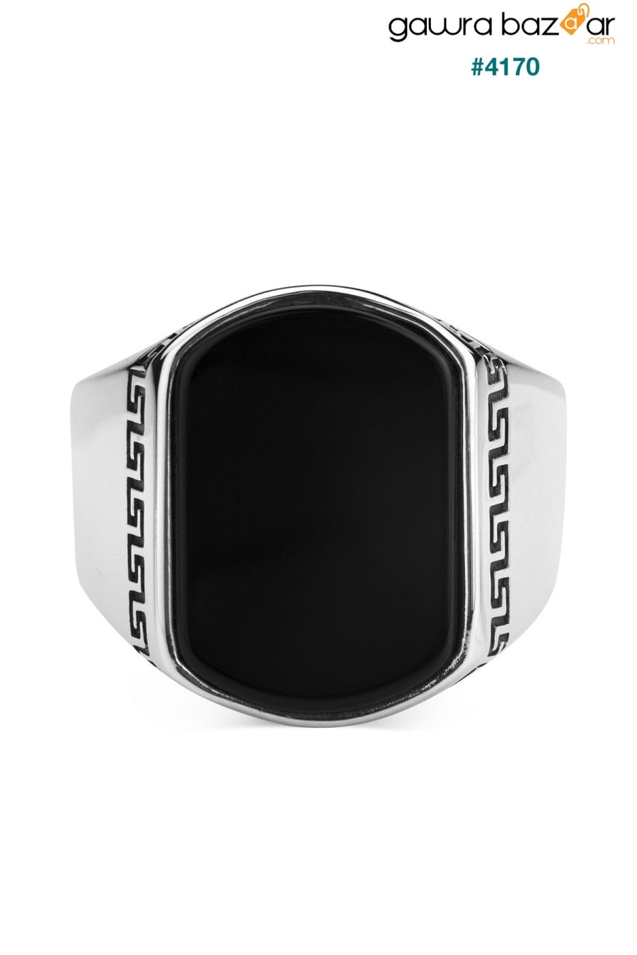 خاتم من الفضة الإسترليني عيار 925 بحجر أونيكس أسود للرجال نموذج بسيط بتصميم فاخر خاص بتصميم منقوشة Anı Yüzük 3