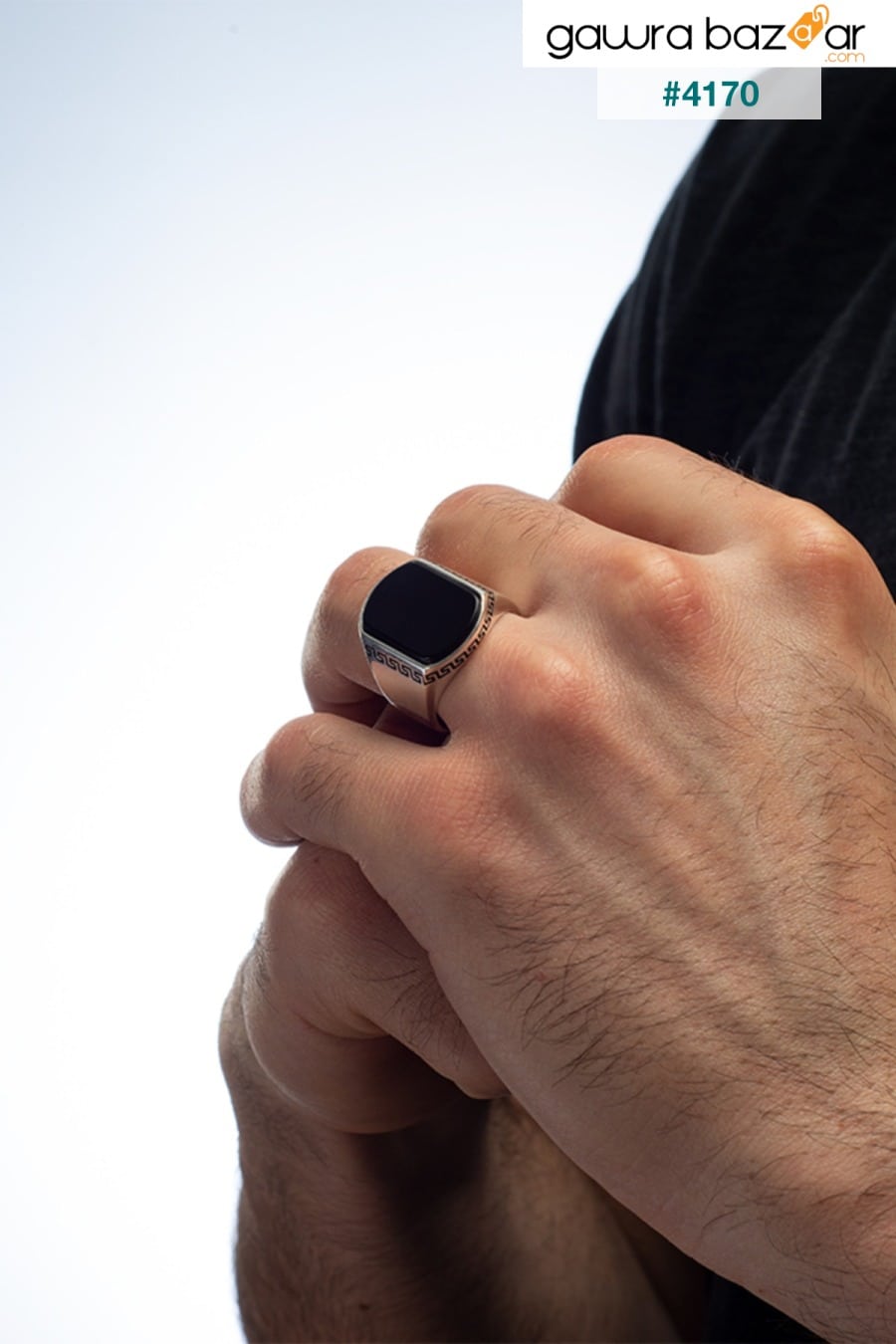 خاتم من الفضة الإسترليني عيار 925 بحجر أونيكس أسود للرجال نموذج بسيط بتصميم فاخر خاص بتصميم منقوشة Anı Yüzük 5