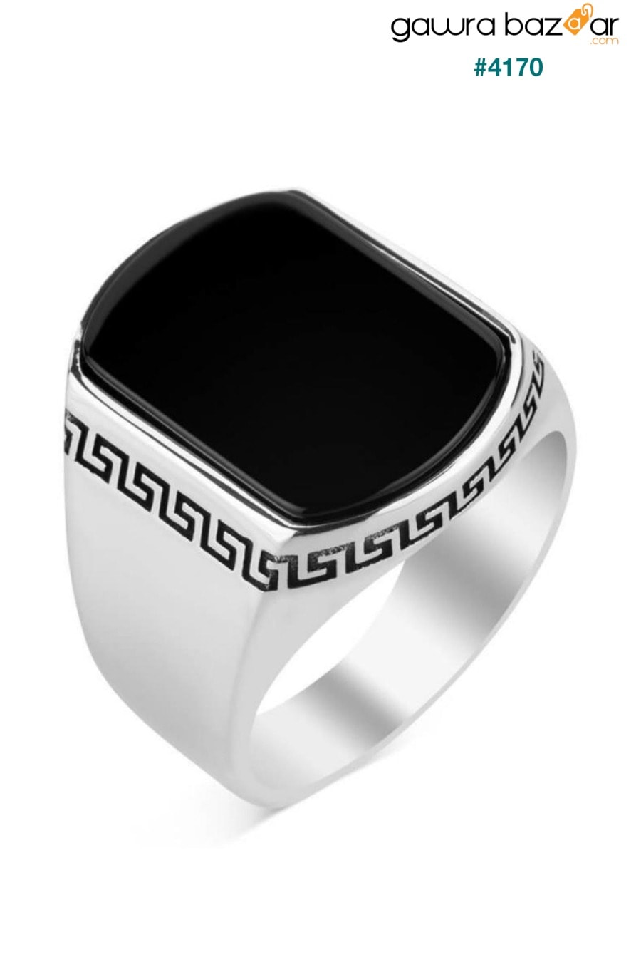 خاتم من الفضة الإسترليني عيار 925 بحجر أونيكس أسود للرجال نموذج بسيط بتصميم فاخر خاص بتصميم منقوشة Anı Yüzük 2