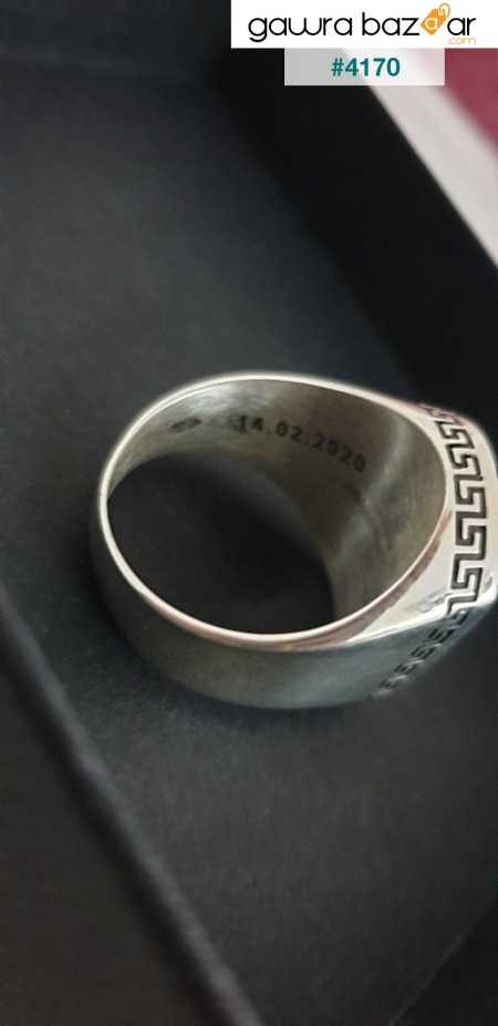 خاتم من الفضة الإسترليني عيار 925 بحجر أونيكس أسود للرجال نموذج بسيط بتصميم فاخر خاص بتصميم منقوشة
