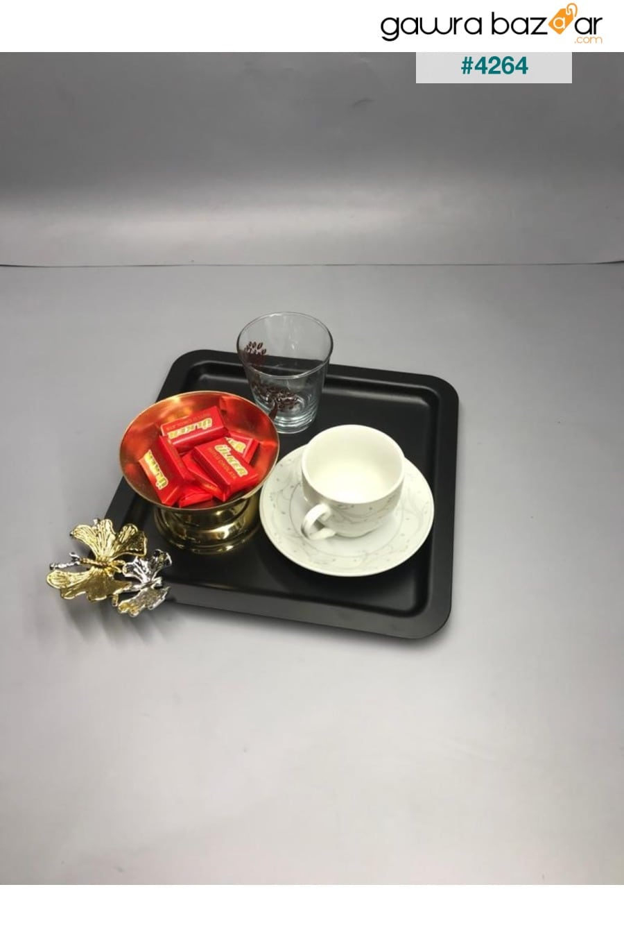 إكسسوار فراشة لوكس مربعة من الفولاذ المقاوم للصدأ 6 قطع قهوة سوداء ، شاي ، صينية تقديم مزخرفة Mira züccaciye 2