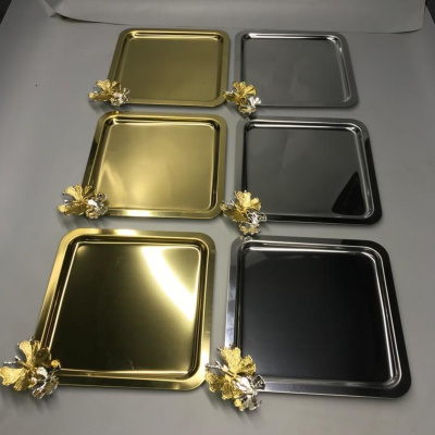 إكسسوارات مربعة فاخرة على شكل فراشة بلونين مختلفين 3 ذهبي و 3 فضية من الفولاذ المقاوم للصدأ للقهوة والشاي وصينية تقديم
