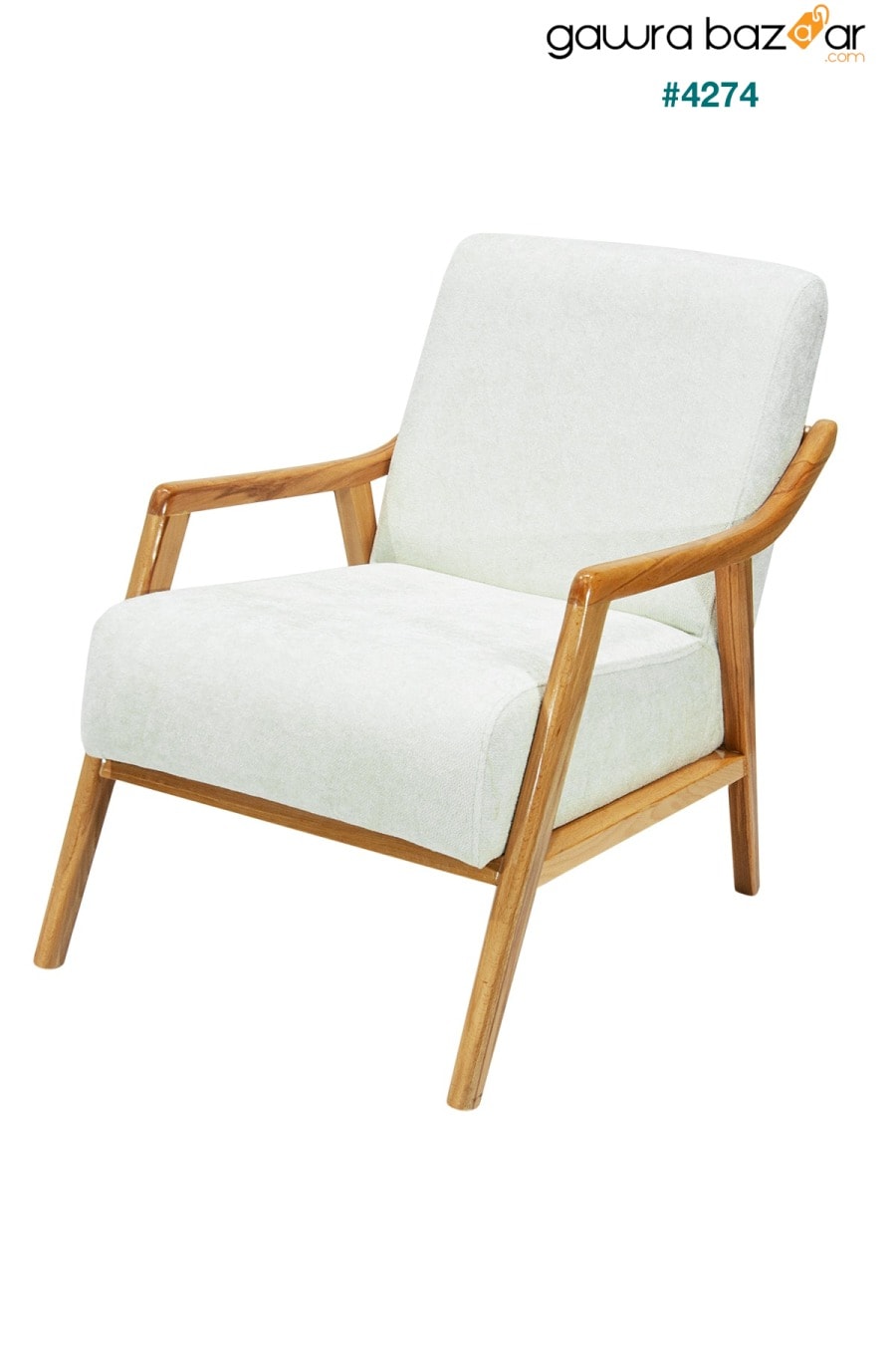 كرسي بذراعين من Favela ذو أرجل خشبية أبيض Teddy Fabric V01.5 Zem 3
