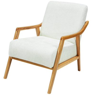 كرسي بذراعين من Favela ذو أرجل خشبية أبيض Teddy Fabric V01.5