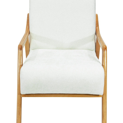 كرسي بذراعين من Favela ذو أرجل خشبية أبيض Teddy Fabric V01.5