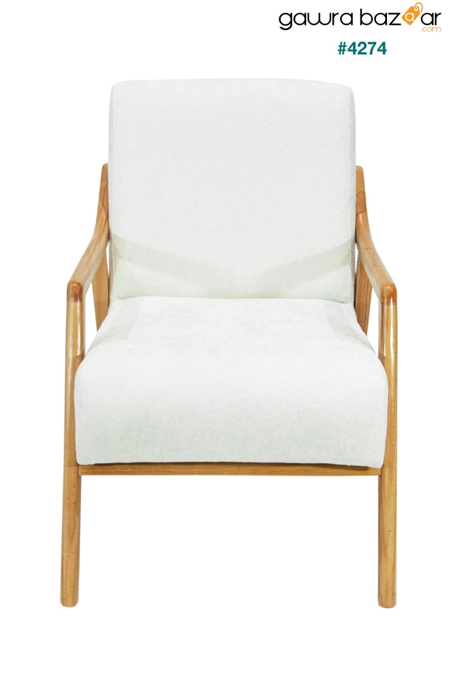 كرسي بذراعين من Favela ذو أرجل خشبية أبيض Teddy Fabric V01.5 Zem 1