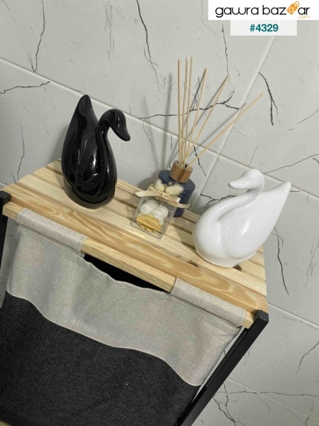 سلة الغسيل منظم الحمام سلة قذرة مع رف خشبي منظم نسيج الكتان