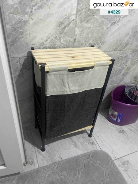 سلة الغسيل منظم الحمام سلة قذرة مع رف خشبي منظم نسيج الكتان