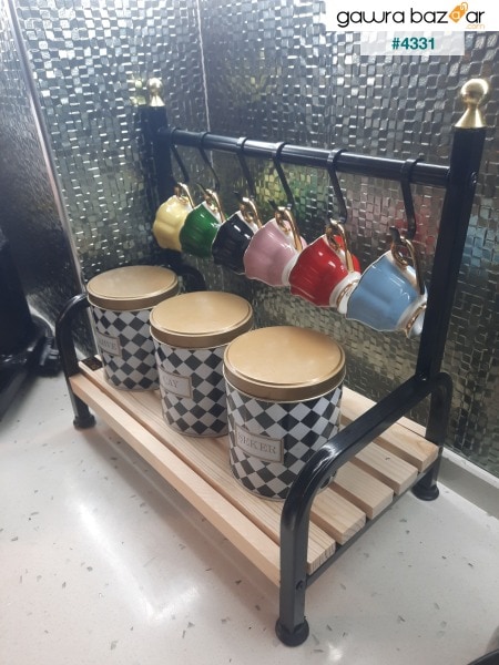 سطح المكتب رف مطبخ منظم فنجان القهوة القدح كأس شماعات رف خشبي المنظم مع 6 خطاف