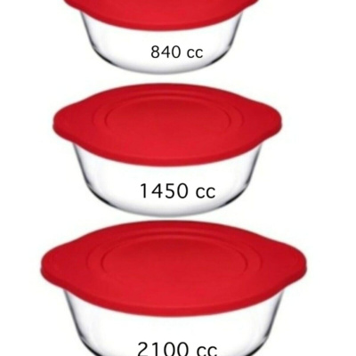 مجموعة من 3 أوعية تخزين بغطاء أحمر من بوركام 2100cc 1450cc 840cc Fma04598 Fma04362 Fma04363145