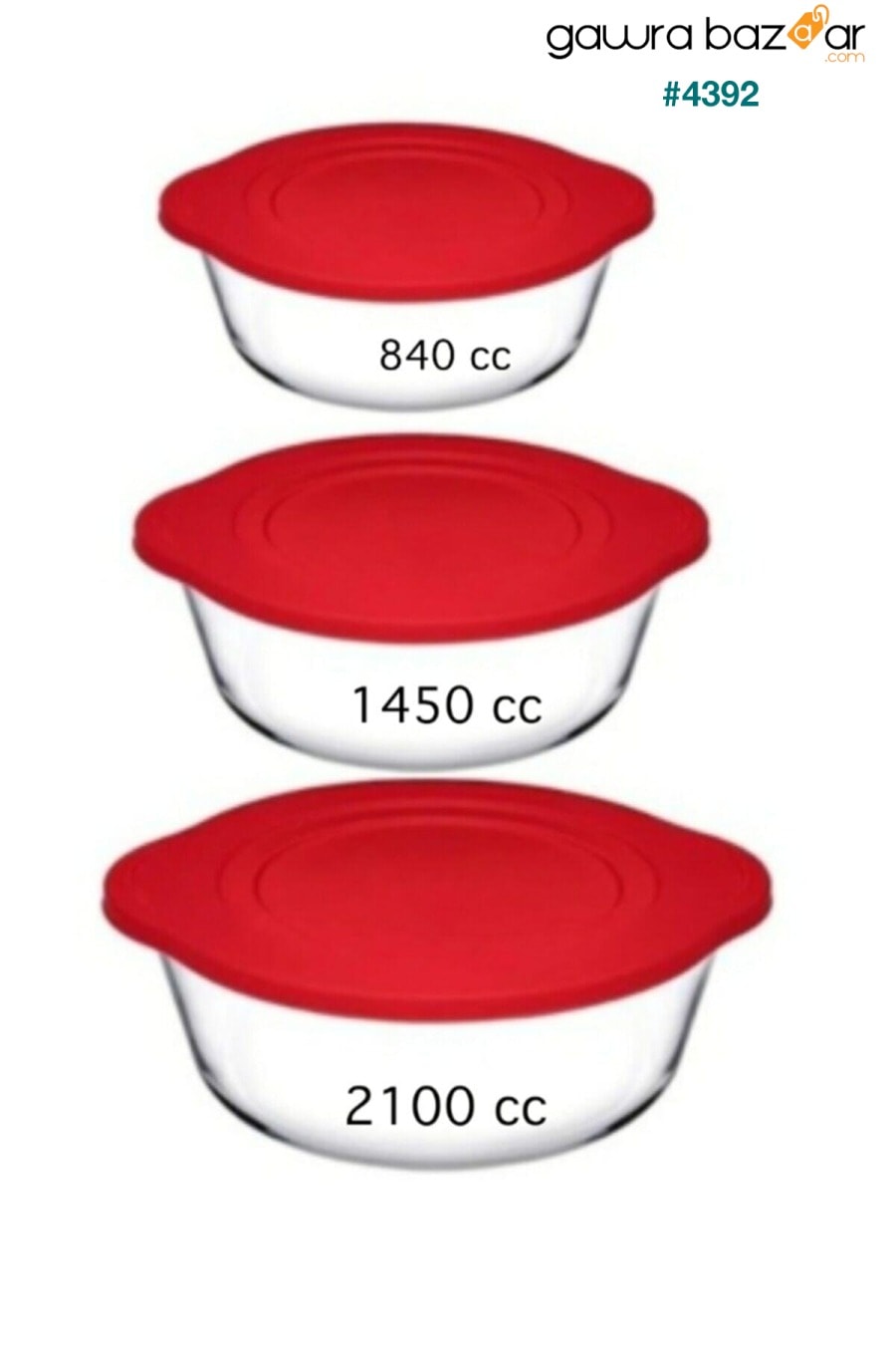 مجموعة من 3 أوعية تخزين بغطاء أحمر من بوركام 2100cc 1450cc 840cc Fma04598 Fma04362 Fma04363145 Paşabahçe 0