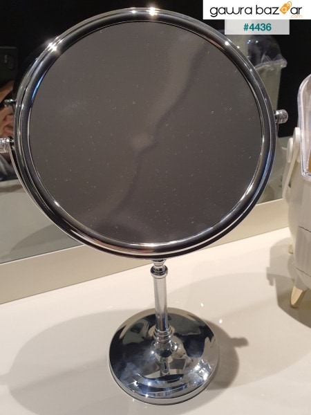 مرآة مكياج كبيرة الحجم من الكروم بمرآة طاولة قائمة على الوجهين مع مكبرة 5x 35 سم Mb030