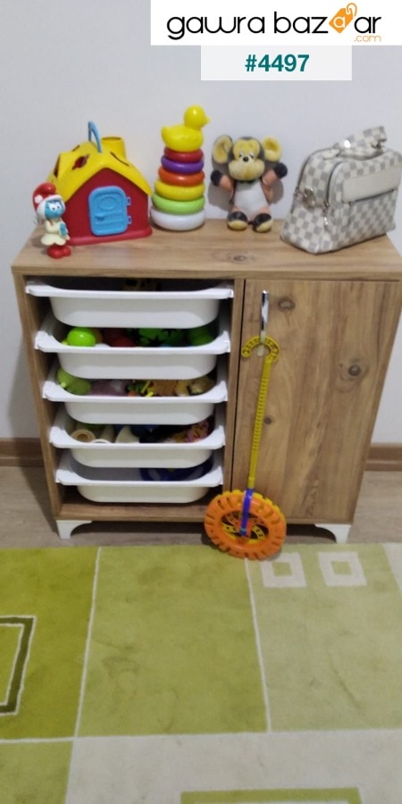 خزانة ألعاب مع 5 سلال خزانة ملابس متعددة الأغراض من خشب الصنوبر