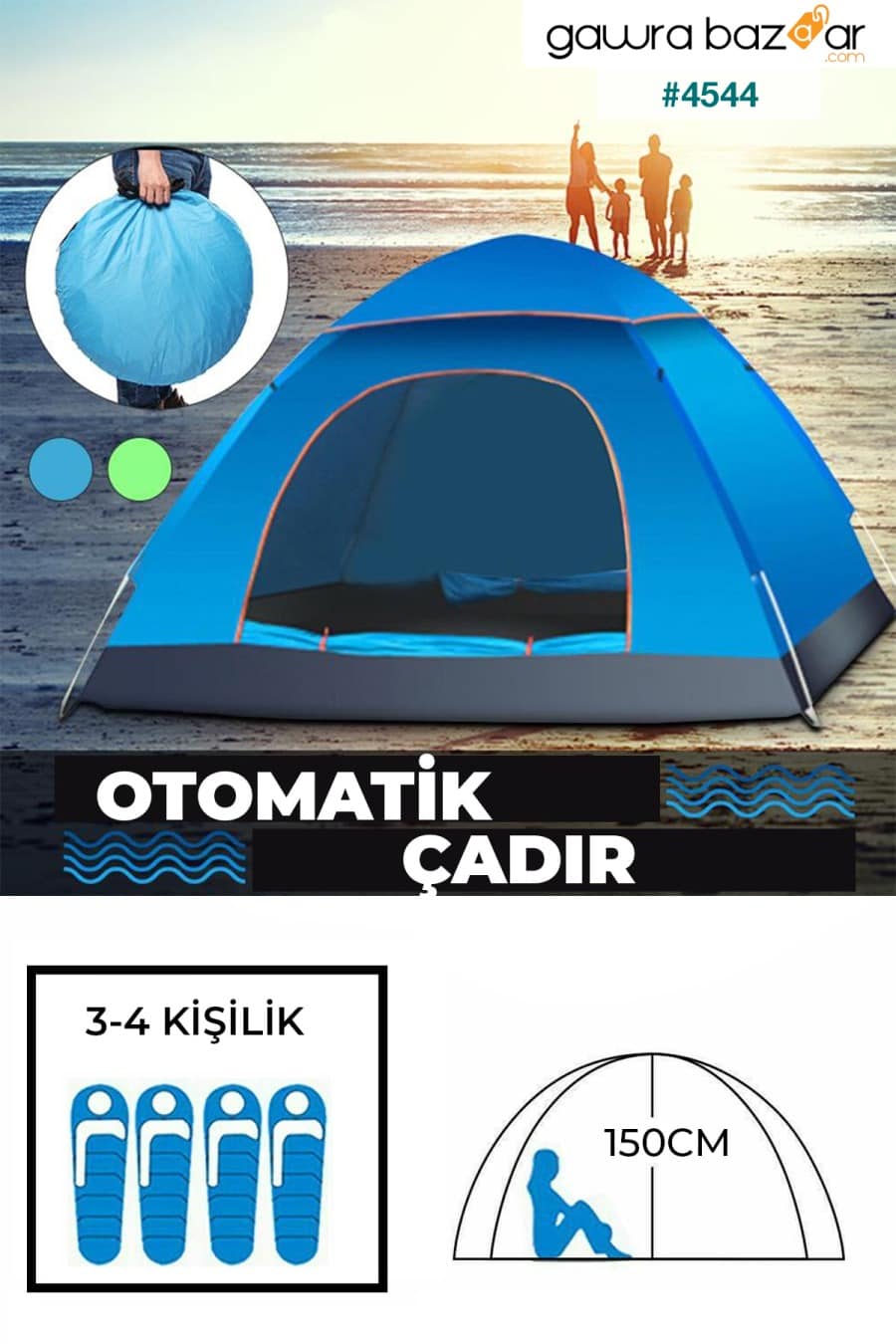 خيمة مقاومة للماء ذات فتح تلقائي للهواء تتسع لـ 4 أشخاص Pratikko 0