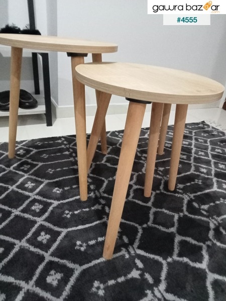طاولة دائرية من فلورا أرجل خشبية ثلاثية التعشيش المستديرة
