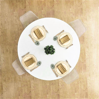 طقم طاولة سفرة دائرية من فلورا بيسترو نوانز 4 مجموعات من الكراسي الشفافة (أبيض + أرجل سوداء) 100 سم