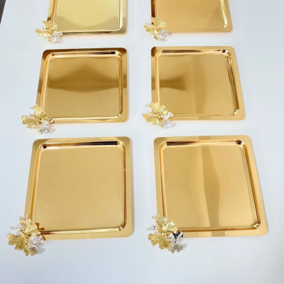 6 قطع لوكس مربعة الشكل مصنوعة من الفولاذ المقاوم للصدأ على شكل فراشة ذهبية ، شاي ، قهوة ، تقديم وصينية تقديم 21x21 سم