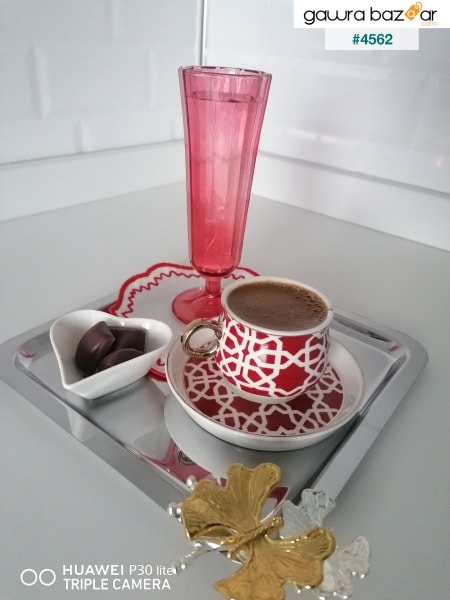 إكسسوارات فراشة لوكس مربعة من الفولاذ المقاوم للصدأ 6 قطع قهوة فضية وشاي وصينية تقديم مزخرفة