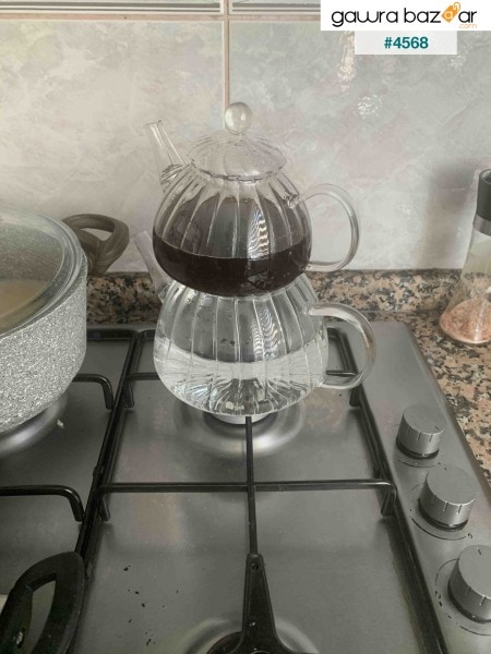 طقم إبريق شاي زجاجي من البورسليكات ووعاء قهوة زجاجي