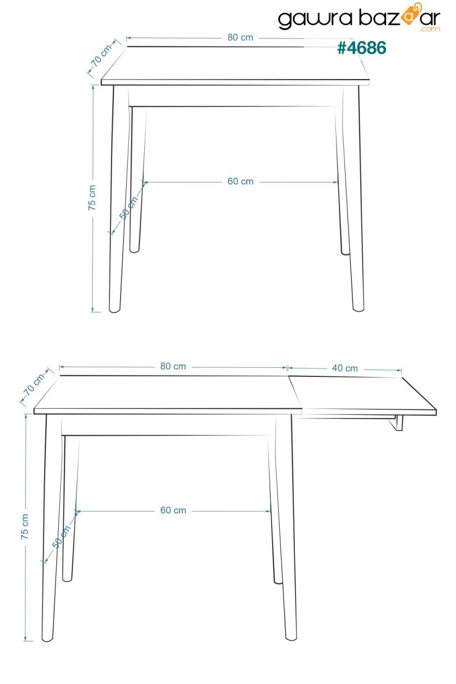 طاولة مطبخ خشبية قابلة للطي من افانوس - 70x80 سم VİLİNZE 6