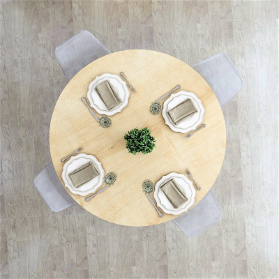 طقم طاولة طعام مستديرة من فلورا بيسترو نوانز 4 مجموعات من الكراسي الشفافة (OAK BLACK LEGS) 100 سم