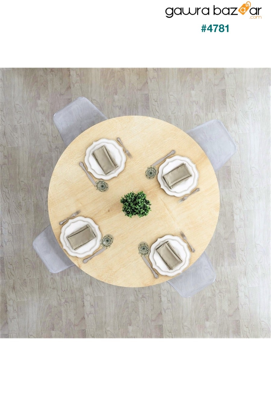 طقم طاولة طعام مستديرة من فلورا بيسترو نوانز 4 مجموعات من الكراسي الشفافة (OAK BLACK LEGS) 100 سم FLORADESİGN 2