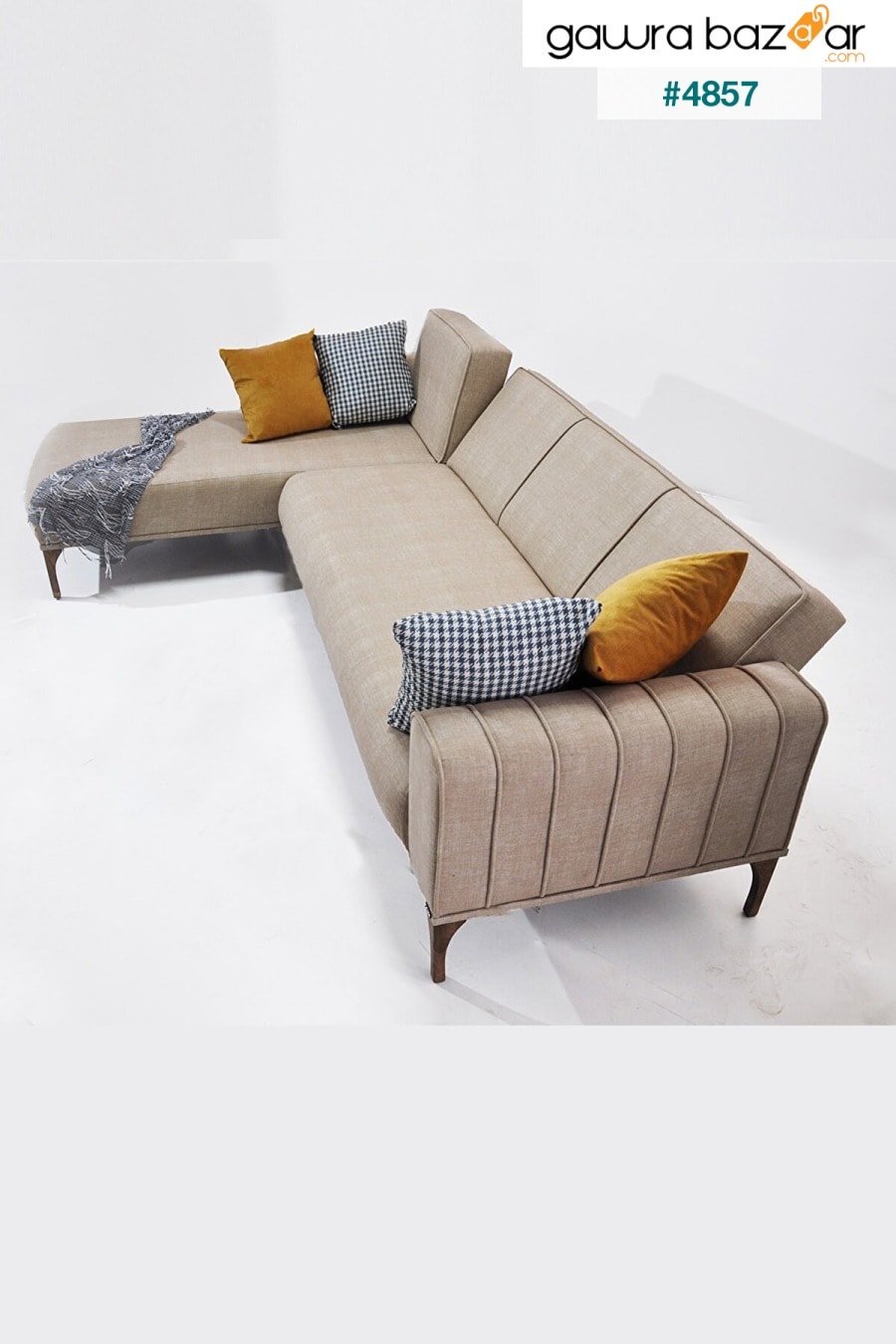 Hoopa Corner Sofa Set Cream-Mechanism ، أرجل خشبية ، قماش قابل للمسح Zem 2
