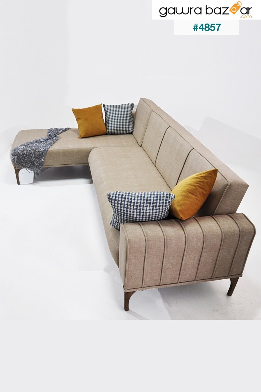 Hoopa Corner Sofa Set Cream-Mechanism ، أرجل خشبية ، قماش قابل للمسح Zem 0
