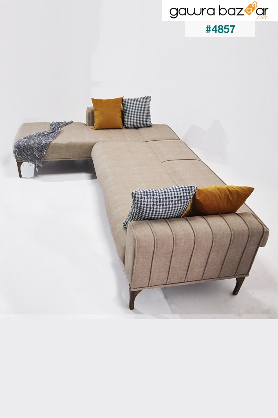 Hoopa Corner Sofa Set Cream-Mechanism ، أرجل خشبية ، قماش قابل للمسح Zem 3