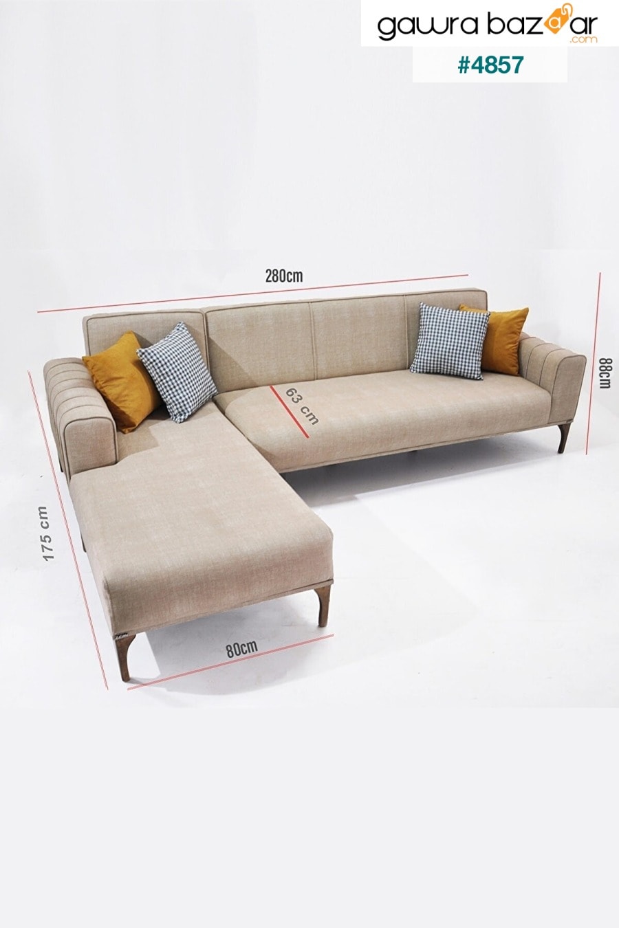 Hoopa Corner Sofa Set Cream-Mechanism ، أرجل خشبية ، قماش قابل للمسح Zem 4