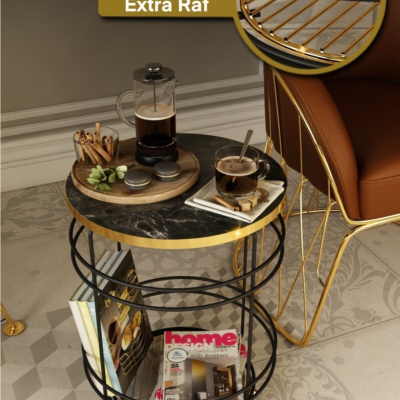 طاولة جانبية مركزية من الفولاذ الأسود مع أرجل ذهبية