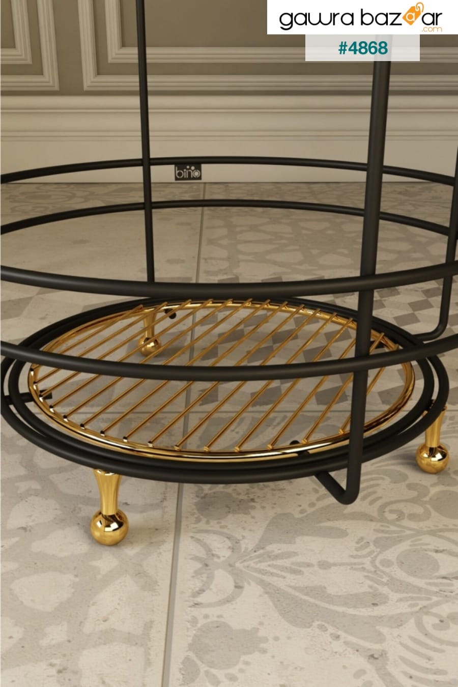 طاولة جانبية مركزية من الفولاذ الأسود مع أرجل ذهبية Bino 5