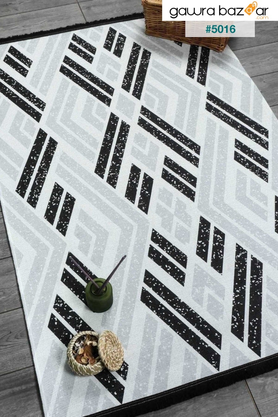 سجادة مزخرفة بأشكال هندسية ، رمادي ، أسود ، قابلة للغسل ، سجادة أرضية منسوجة مانعة للانزلاق 7054 Oriente Home 0