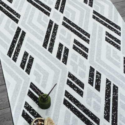 سجادة مزخرفة بأشكال هندسية ، رمادي ، أسود ، قابلة للغسل ، سجادة أرضية منسوجة مانعة للانزلاق 7054