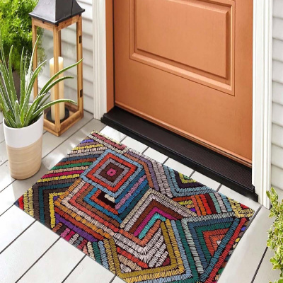 سجادة باب أمامية مزخرفة ملونة مربعة الشكل