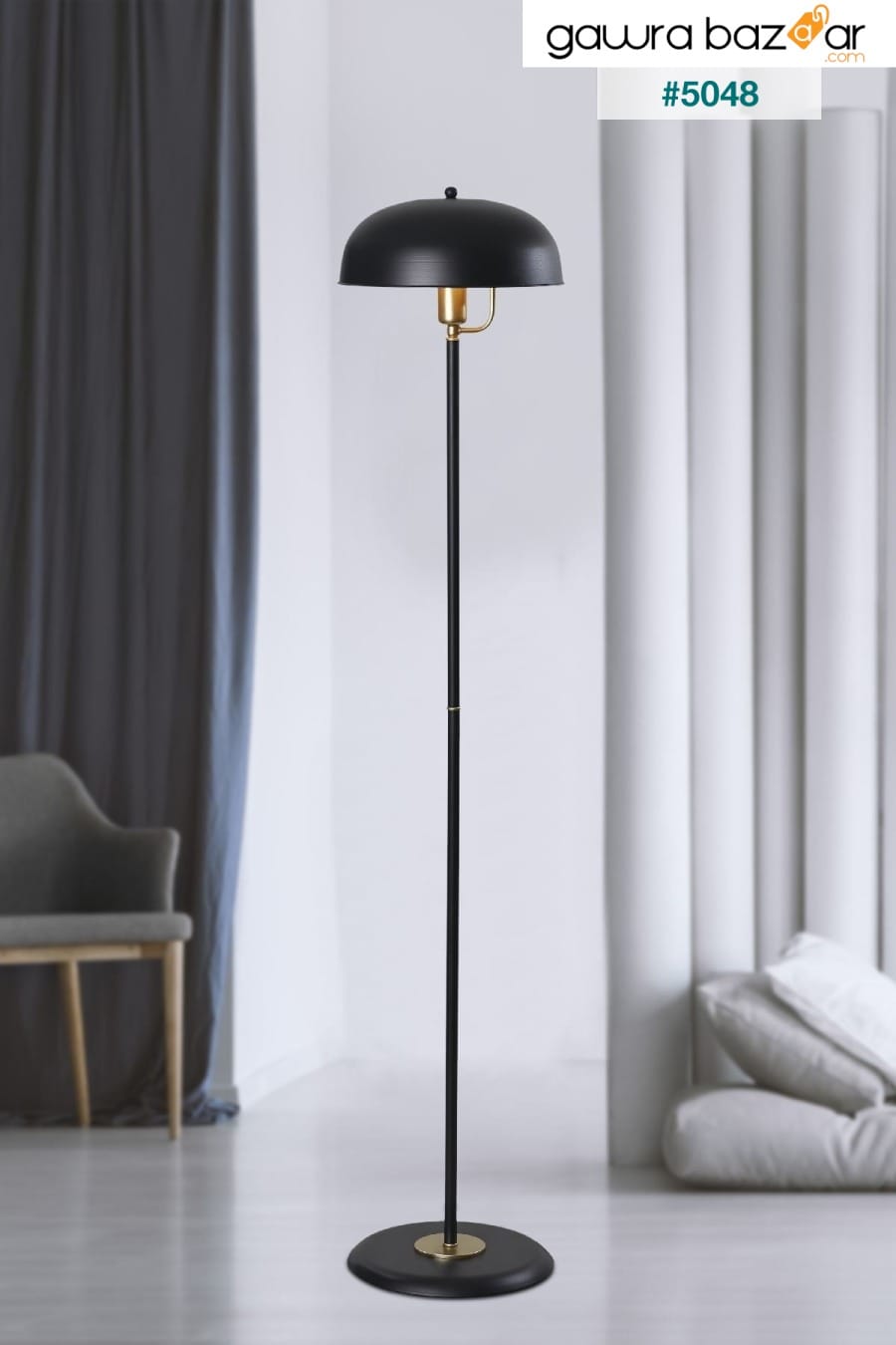 مصباح أرضي فينوس أسود-أصفر تصميم جسم معدني إضاءة أرضية لوكس Luzarana 0